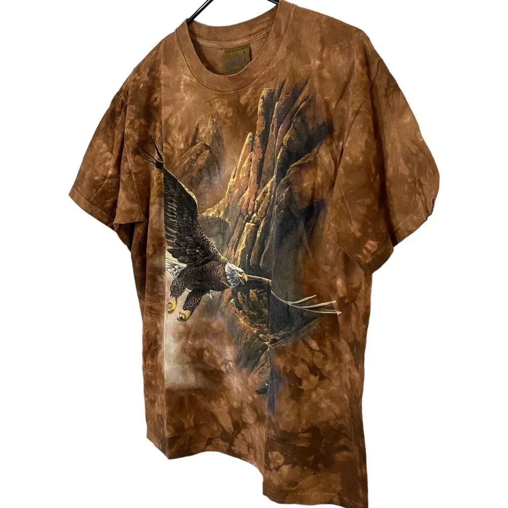Vintage 1997 The Mountain Bald Eagle Graphic Shirt Men's Large Brown Tye-Die Tee - Picture 2 of 12